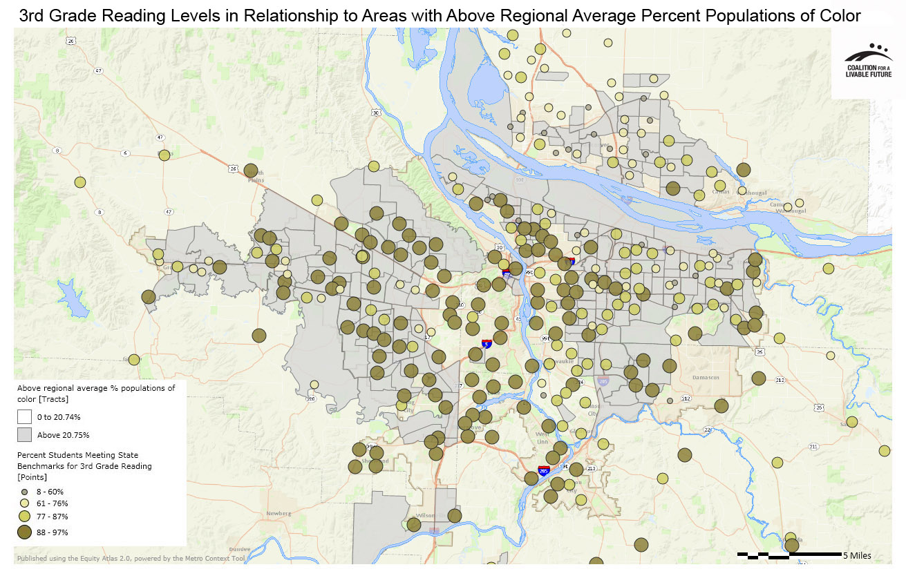 3rd Grade Reading Levels in Relationship to Areas with Above Regional Average Percent Populations of Color