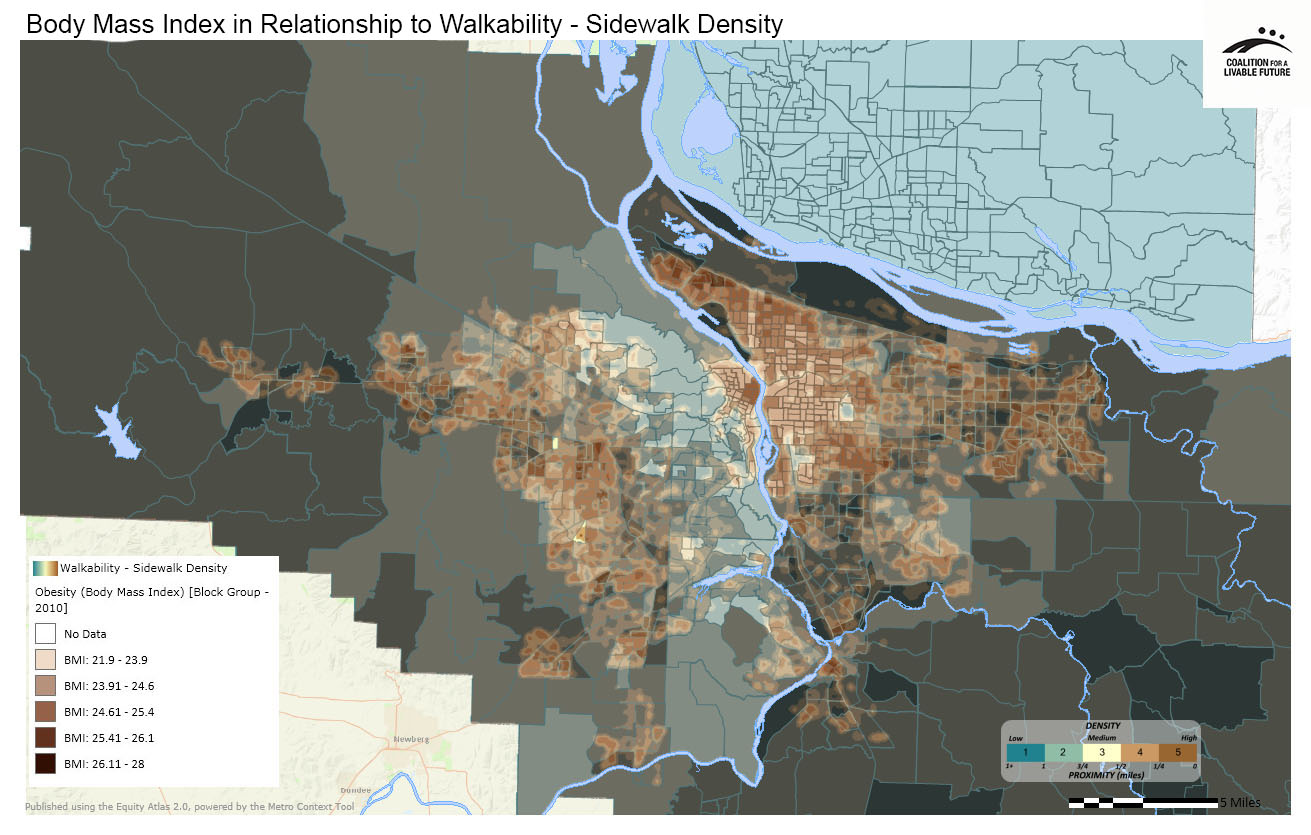 Body Mass Index in Relationship to Walkability - Sidewalk Density Body Mass Index in Relationship to Walkability - Sidewalk Density