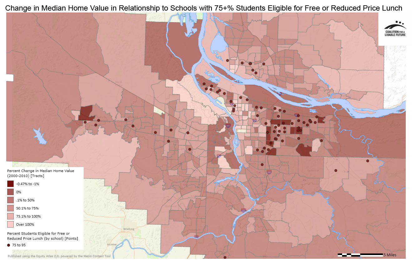 Percent Change in Median Home Value in Relationship to Schools with 75% or More of Students Eligible for Free or Reduced Price Lunch