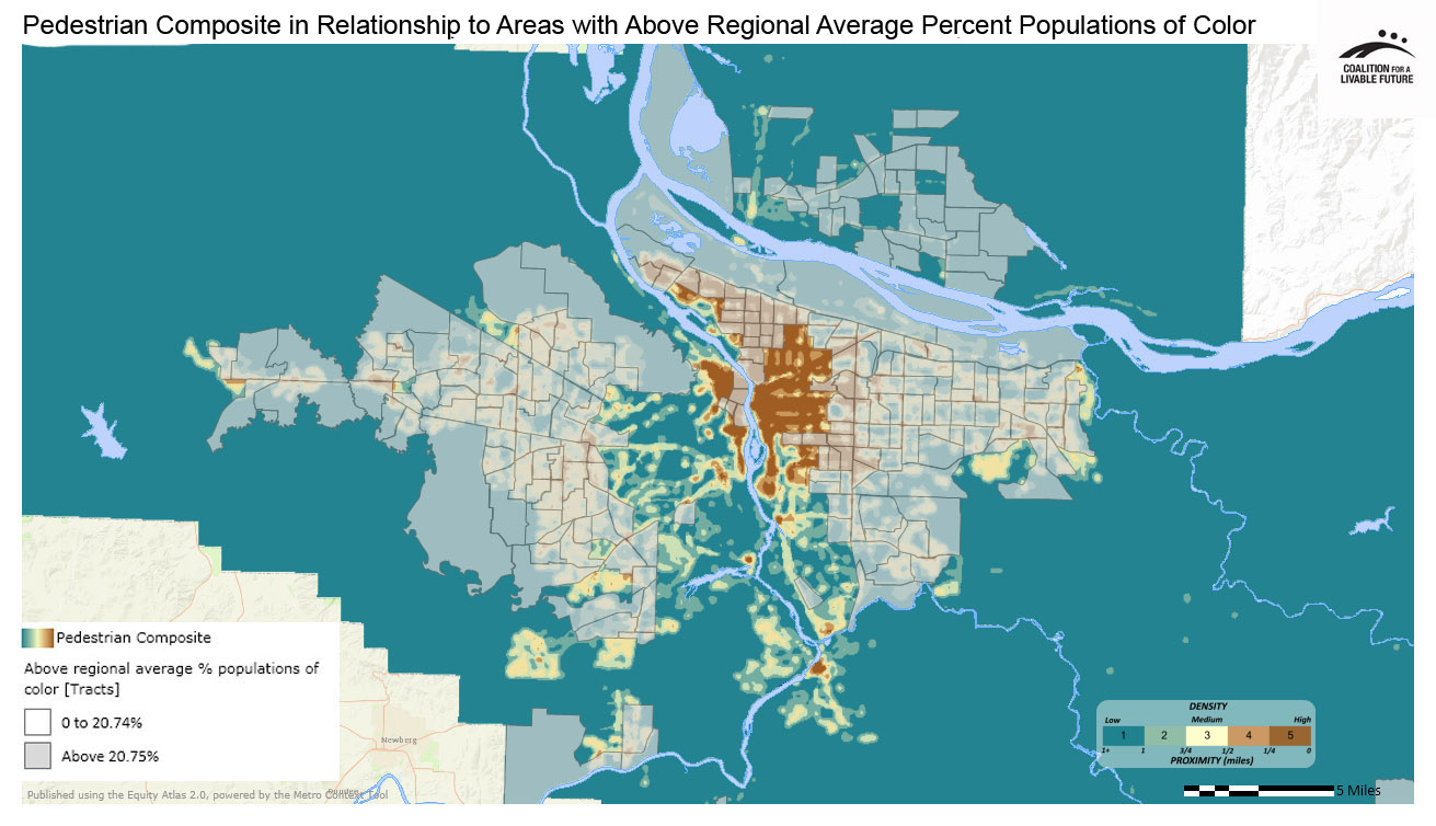 Pedestrian Composite in Relationship to Areas with Above Regional Average Percent Populations of Color