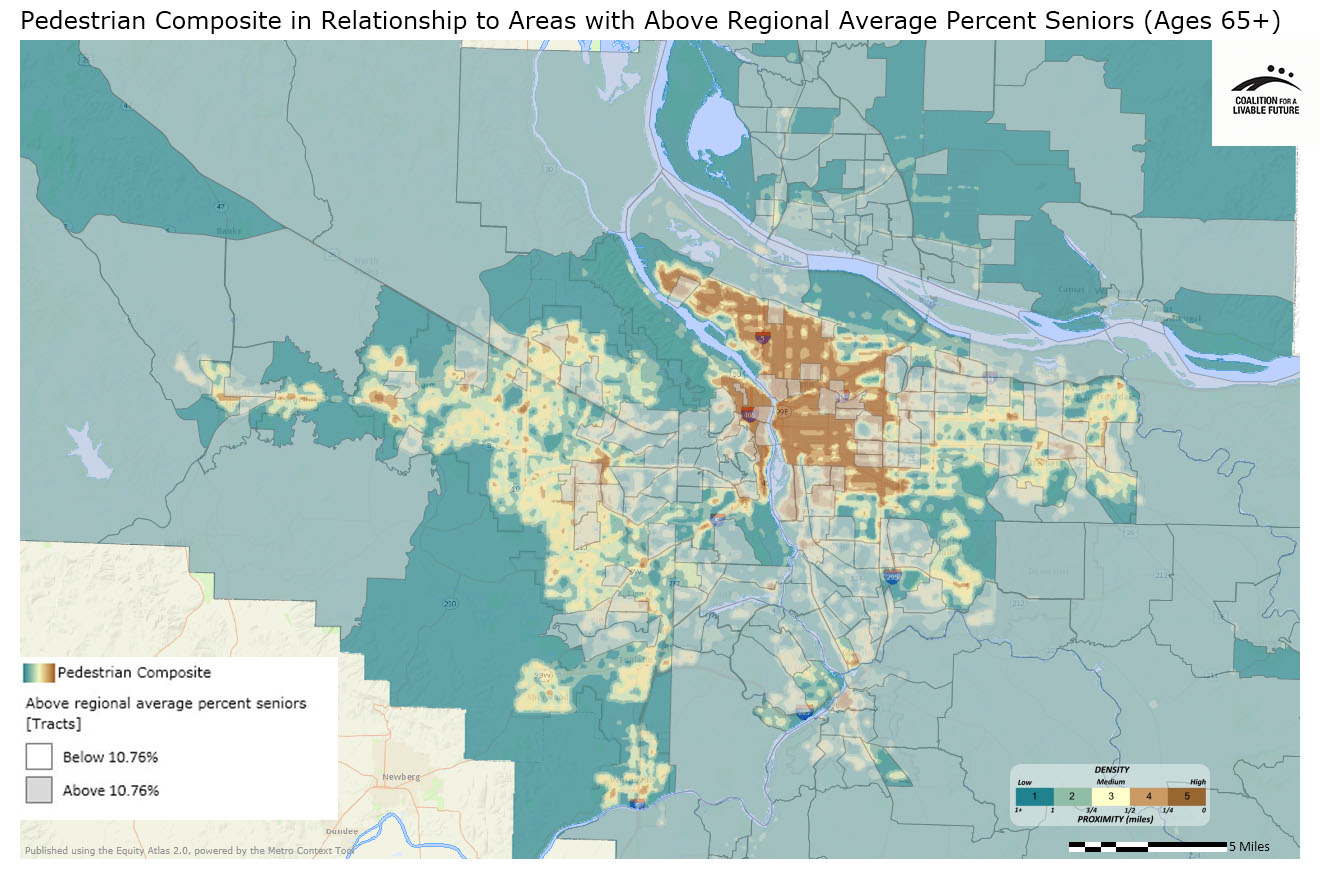 Pedestrian Composite in Relationship to Areas with Above Regional Average Percent Seniors (Ages 65+) Pedestrian Composite in Relationship to Areas with Above Regional Average Percent Seniors (Ages 65+)