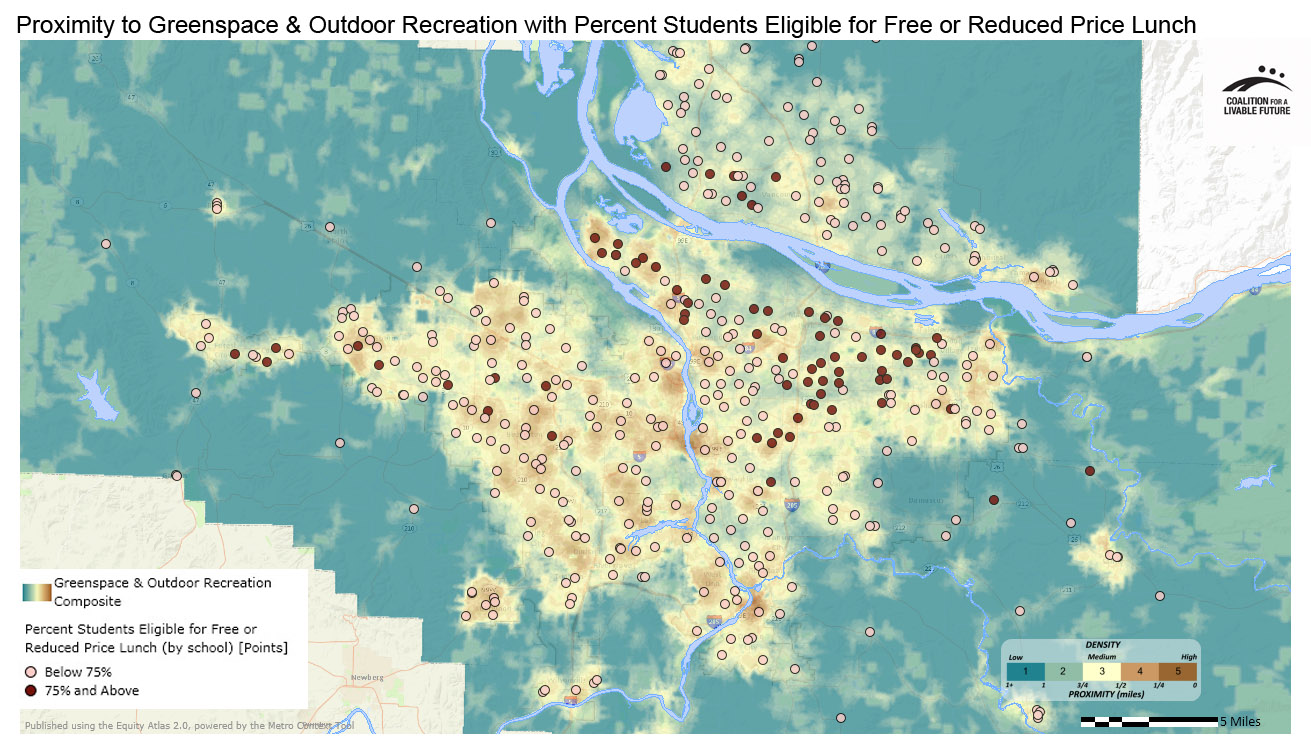 Proximity to Greenspace & Outdoor Recreation in Relationship to Percent Students Eligible for Free or Reduced Price Lunch Proximity to Greenspace & Outdoor Recreation in Relationship to Percent Students Eligible for Free or Reduced Price Lunch