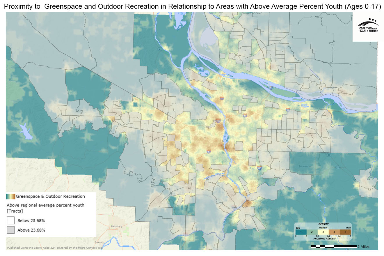 Proximity to Greenspace & Outdoor Recreation in Relationship to Areas with Above Regional Average Percent Youth (Ages 0-17) Proximity to Greenspace & Outdoor Recreation in Relationship to Areas with Above Regional Average Percent Youth (Ages 0-17)