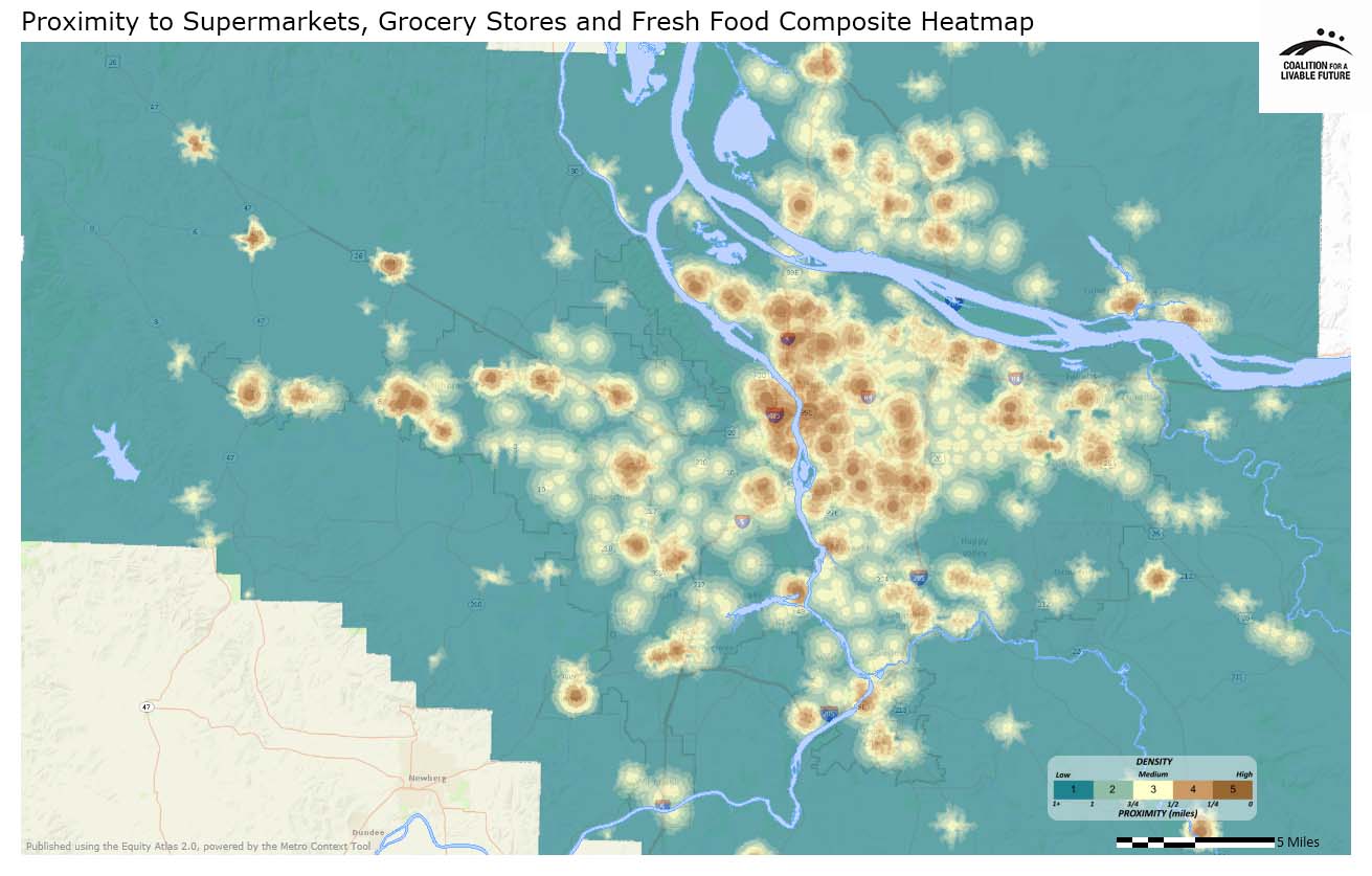 Proximity to Supermarkets, Grocery Stores and Fresh Food Composite Heatmap Proximity to Supermarkets, Grocery Stores and Fresh Food Composite Heatmap