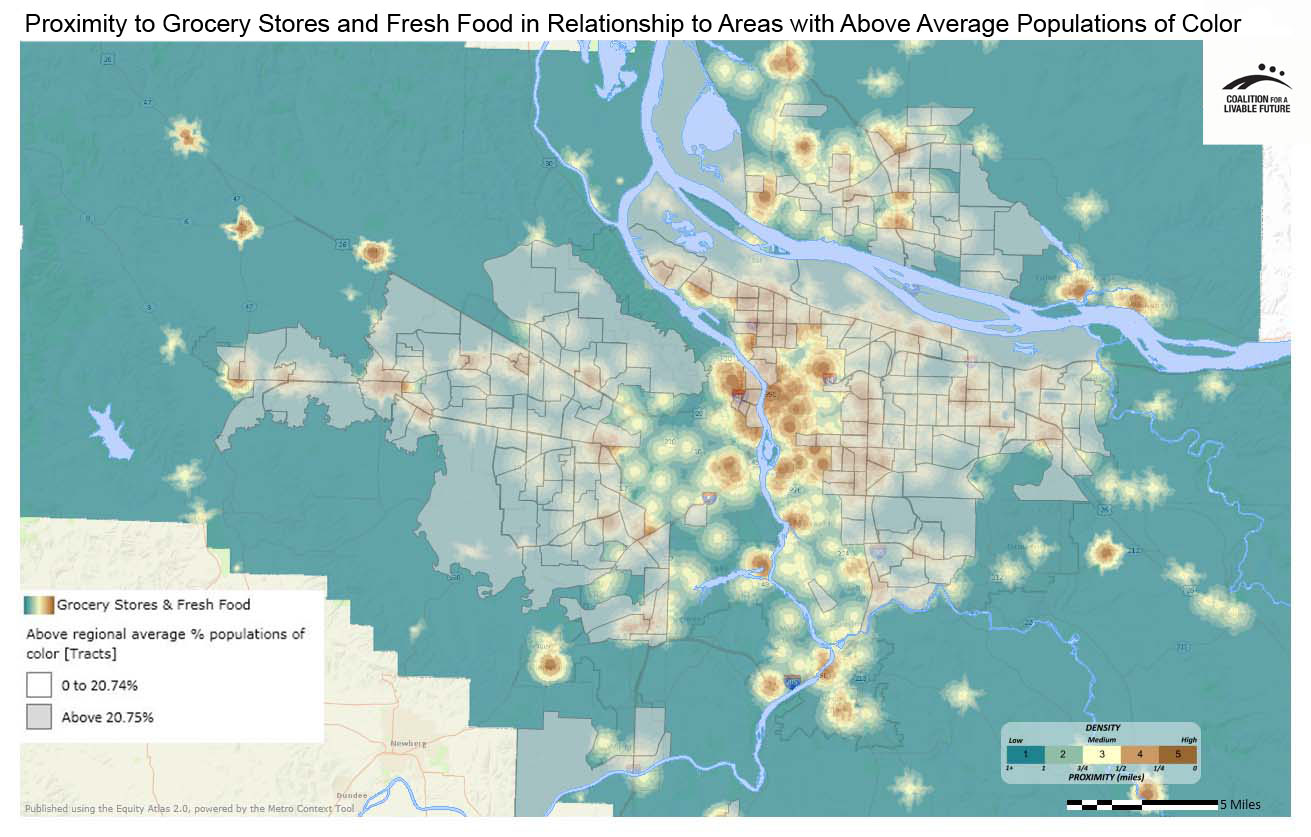 Proximity to Supermarkets, Grocery Stores and Fresh Food in Relationship to Areas with Above Regional Average Percent Populations of Color Proximity to Supermarkets, Grocery Stores and Fresh Food in Relationship to Areas with Above Regional Average Percent Populations of Color