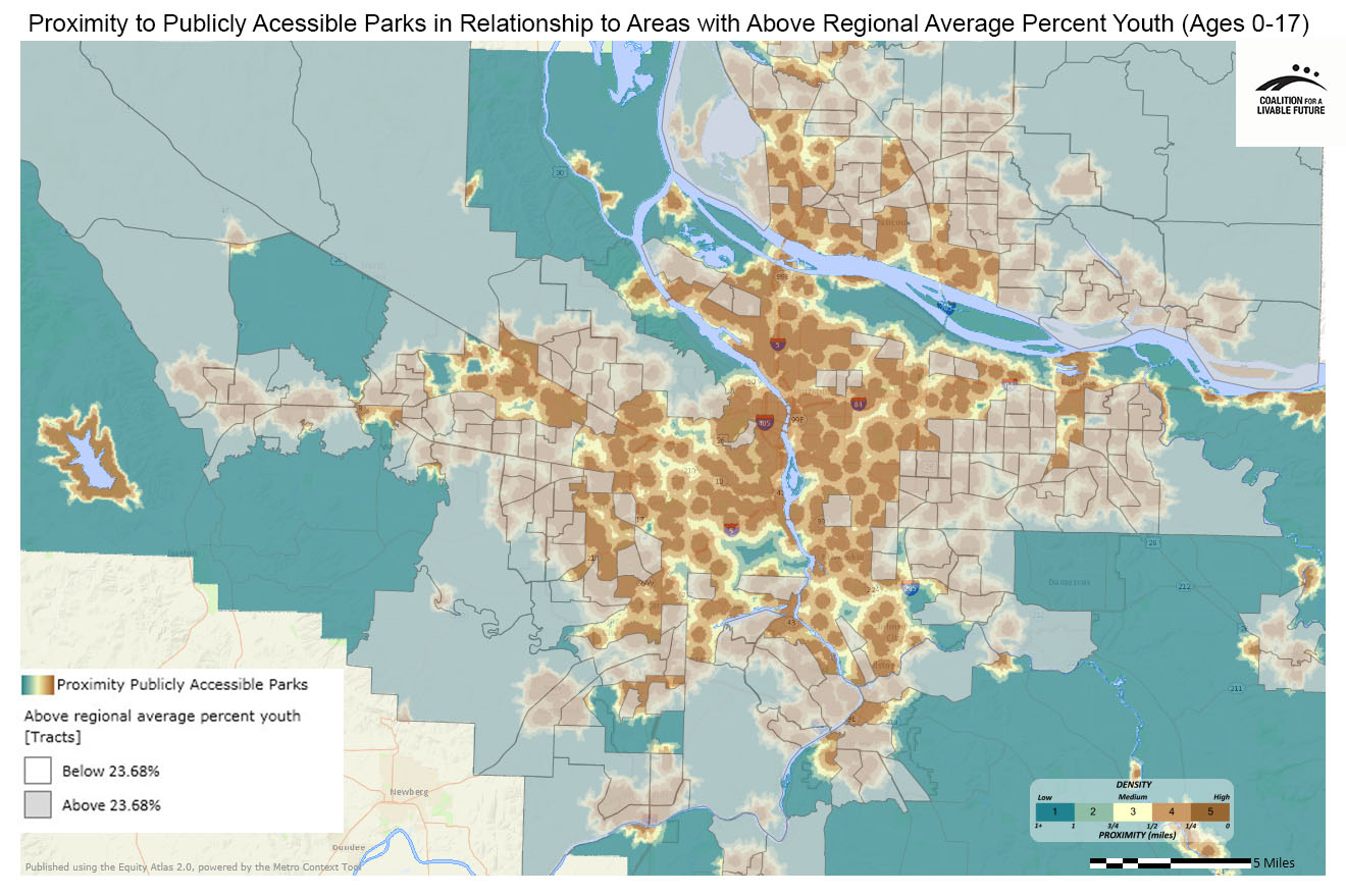 Proximity to Publicly Accessible Parks in Relationship to Areas with Above Regional Average Percent Youth (Ages 0-17)