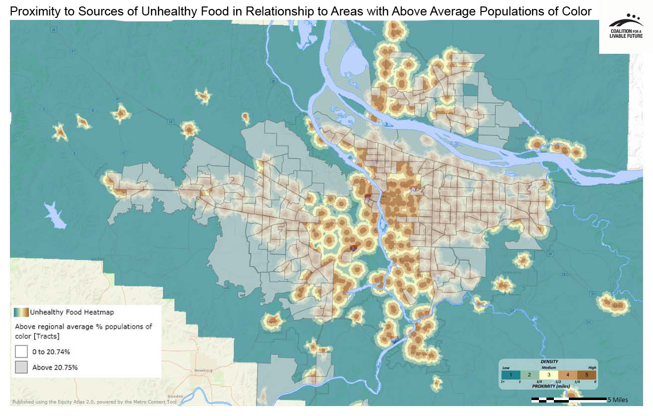 Proximity to Typical Sources of Unhealthy Foods in Relationship to Areas with Above Regional Average Percent Populations of Color