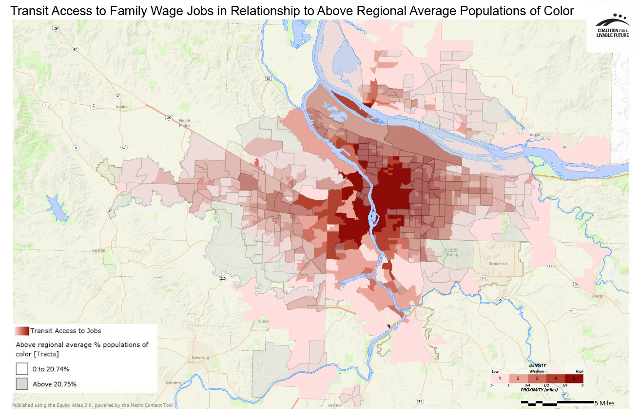 Transit Access to Family Wage Jobs in Relationship to Areas with Above Regional Average Percent Populations of Color