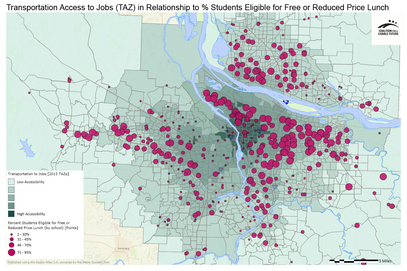 Transportation Access to Jobs (TAZ) in Relationship to % Students Eligible for Free or Reduced Price Lunch Transportation Access to Jobs (TAZ) in Relationship to % Students Eligible for Free or Reduced Price Lunch