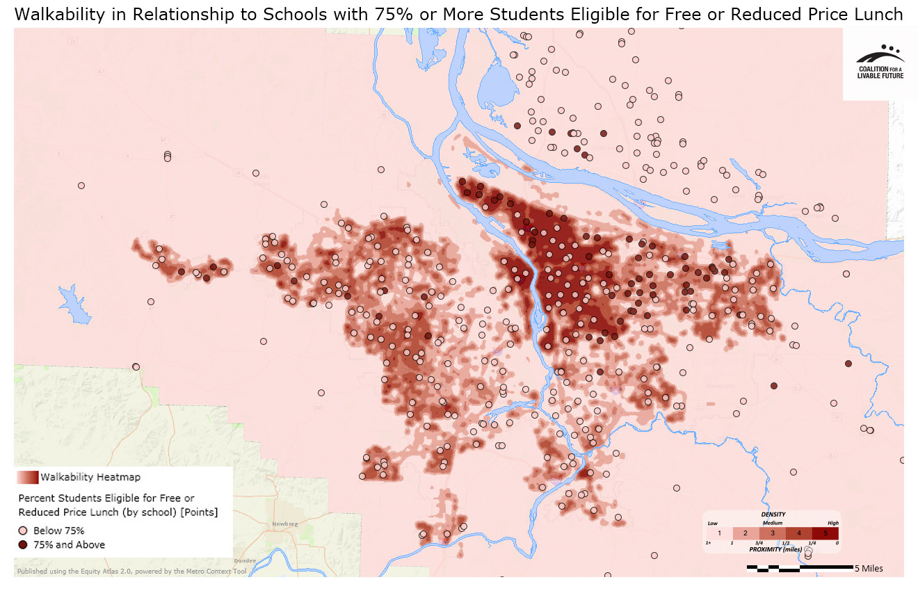 Walkability in Relationship to Schools with 75% or More of Students Eligible for Free and Reduced Price Lunch