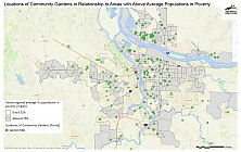 Locations of Community Gardens in Relationship to Areas with Above Regional Average Percent Populations in Poverty